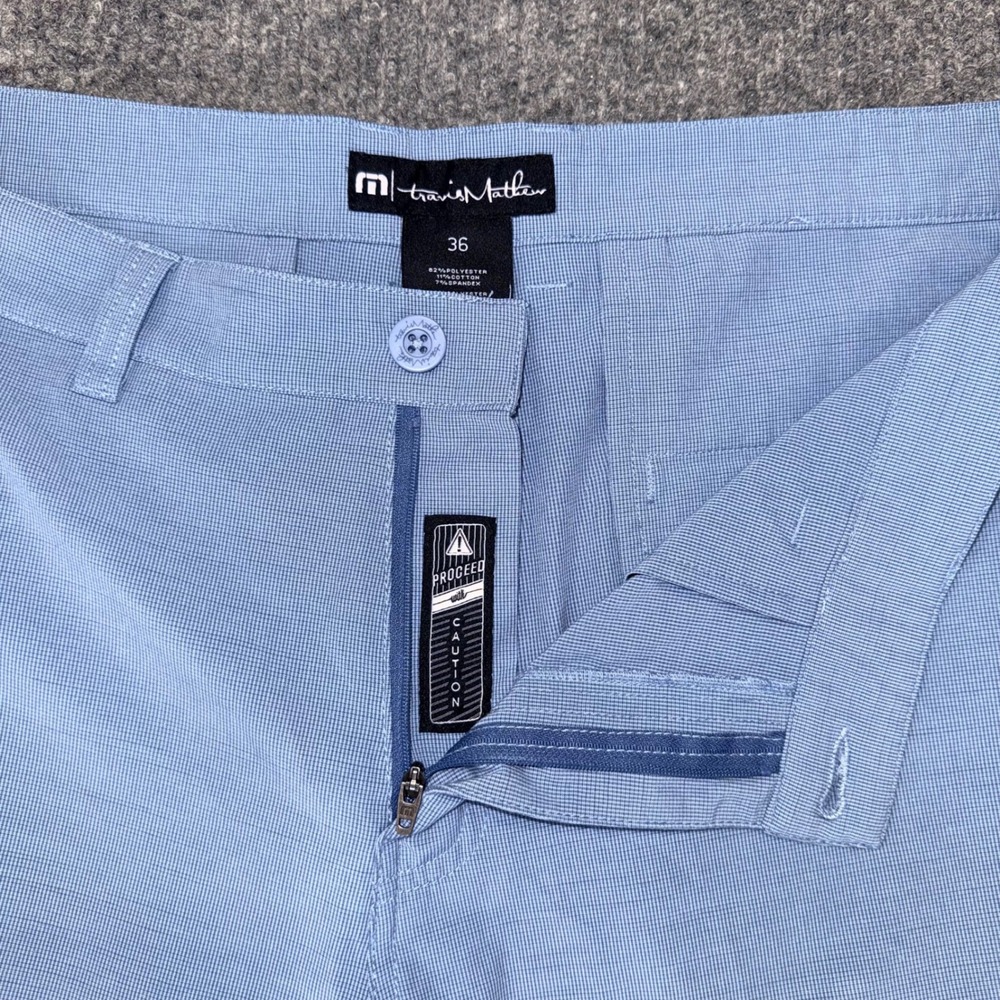 TravisMathew Mens Golf Shorts Blue Micro Check Stretch Performance Size 36 - Picture 8 of 10